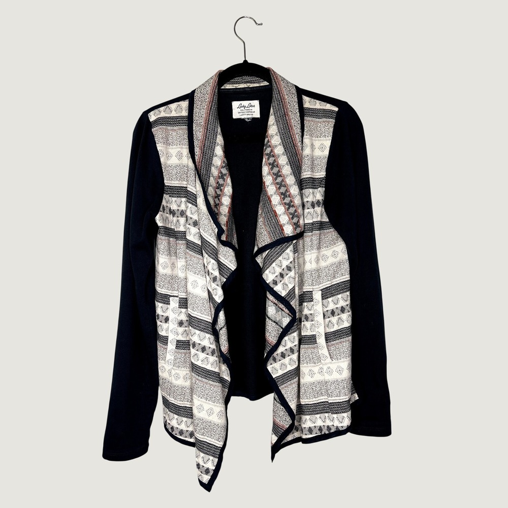 Lucky Brand Cardigan Womens M Navy Lucky Lotus Waterfall Geometric Knit Boho